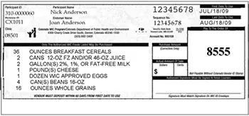 Illinois WIC check or voucher to purchase WIC approved foods