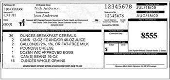 Illinois WIC check or voucher to purchase WIC approved foods